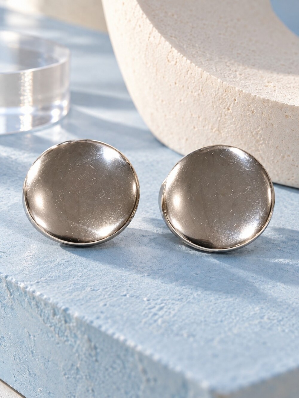Vintage Vendôme Silver Tone Dome Clip On Earrings Signed Modernist